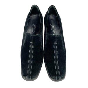 Vintage Aquatalia Marvin K Wedge Black Suede Slip On Shoes Whipstitch Accent s8